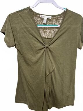 French Laundry Olive Green Lace Back Twisted Knot V-Neck Top Size S
